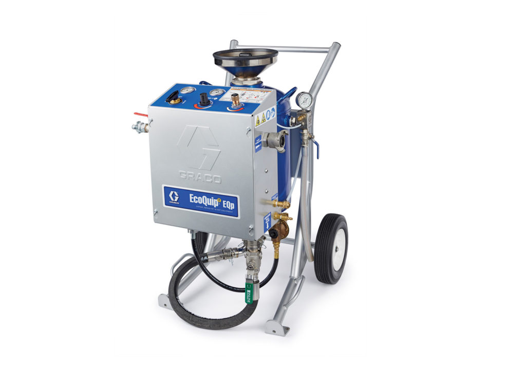 EcoQuip Graco Mobile Ausrüstung für Feuchtstrahlverfahren Kompakte, tragbare Ausrüstung für Strahlverfahren, Nassstrahlverfahren auf Wasserbasis, Feuchtstrahlverfahren mit verschiedenen Materialien, Feuchtstrahl-Geräte, Entfernen von Beschichtungen und Lacken, Betoninstandsetzung und Restaurierung, Reinigung von Betonoberflächen, verschiedene Strahlmaterialien