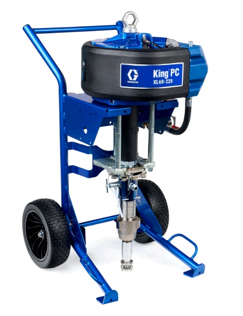 Graco Spritzgerät King Gerät Flüssigkeitsförderung Airless Farbspritzgeräte Schutzbeschichtungen Farbe, Epoxid Epoxidharz, hochfeststoffhaltige Materialien, Polyurethan, Polyester, Silikon, Elastomer, intumeszierende Materialien, Acryl, Emaille, Mastix, Kontaktkleber, Farben, Grundierungen intumeszierende beschichtung Brandschutzmaterial aufsprühen Brandschutzfarbe auftragen Brandschutzbeschichtung Wandbechichtung Fassadenbeschichtung Fassade besprühen Airlessgerät für Fassade Airlessgerät für Wand