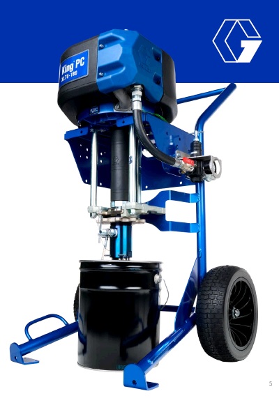 Graco Spritzgerät King Gerät Flüssigkeitsförderung Airless Farbspritzgeräte Schutzbeschichtungen Farbe, Epoxid Epoxidharz, hochfeststoffhaltige Materialien, Polyurethan, Polyester, Silikon, Elastomer, intumeszierende Materialien, Acryl, Emaille, Mastix, Kontaktkleber, Farben, Grundierungen intumeszierende beschichtung Brandschutzmaterial aufsprühen Brandschutzfarbe auftragen Brandschutzbeschichtung Wandbechichtung Fassadenbeschichtung Fassade besprühen Airlessgerät für Fassade Airlessgerät für Wand